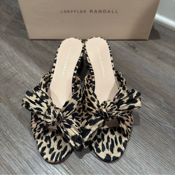 Loeffler Randall Emilia Pleated Knot Leopard Printed Mules